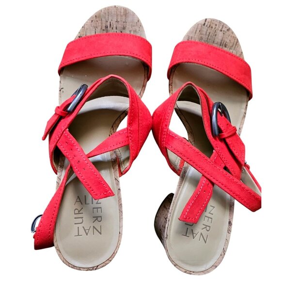 Naturalize Red Cork Wedge Sandals With Buckle Straps Women's Size 8 - Picture 2 of 11